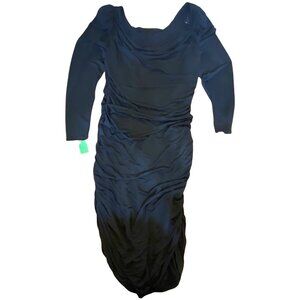 Vintage New Leaf By Samir Black Long Sleeve Ruched Midi Dress
